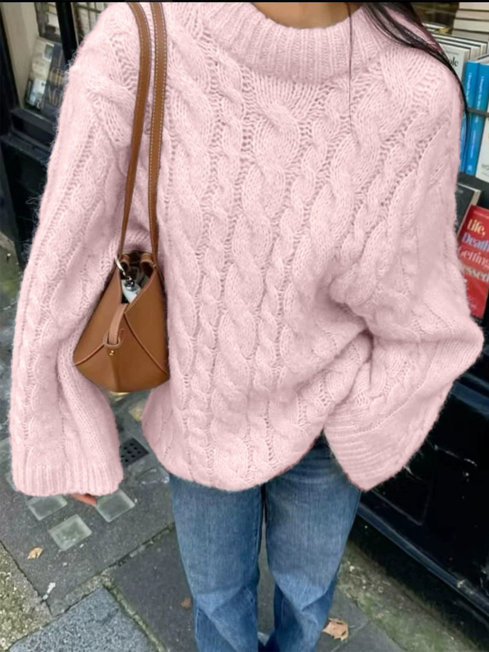 ZARA Sweet Cozy Pink Korean Style Loose Crew Neck Pullover Sweater Autumn Winter